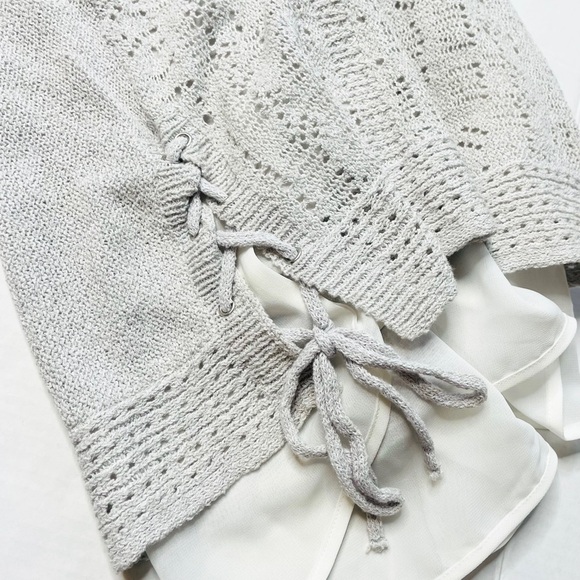 Simply Vera Vera Wang Gray Pointelle Knit Lace Up 2Fer Crewneck Tank Top M NWT - Picture 3 of 10